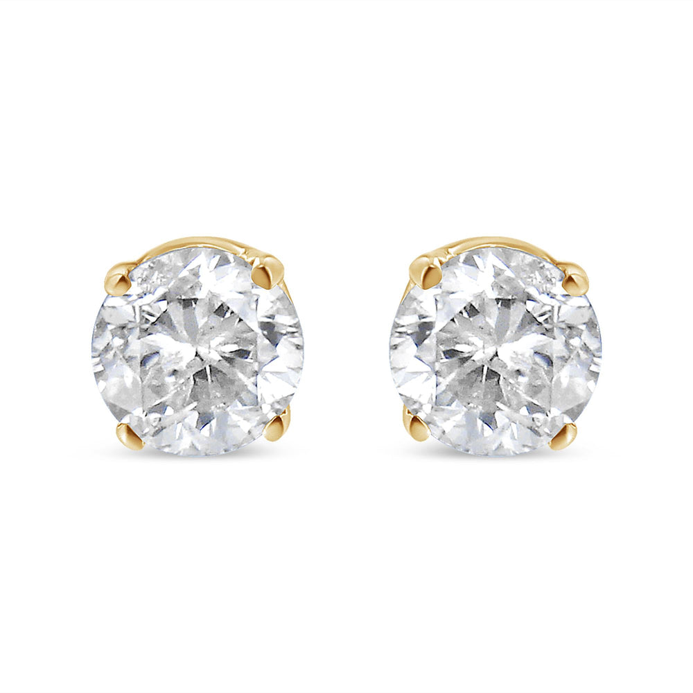 AGS Certified 1/2 Cttw Round Brilliant-Cut Diamond 14K Yellow Gold Classic 4-Prong Solitaire Stud Earrings (J-K Color, I1-I2 Clarity)