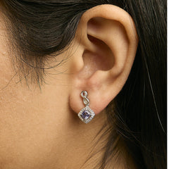10K White Gold Blue Purple Tanzanite and Diamond Halo Cushion Shaped Drop Earrings (I-J Color, I1-I2 Clarity)
