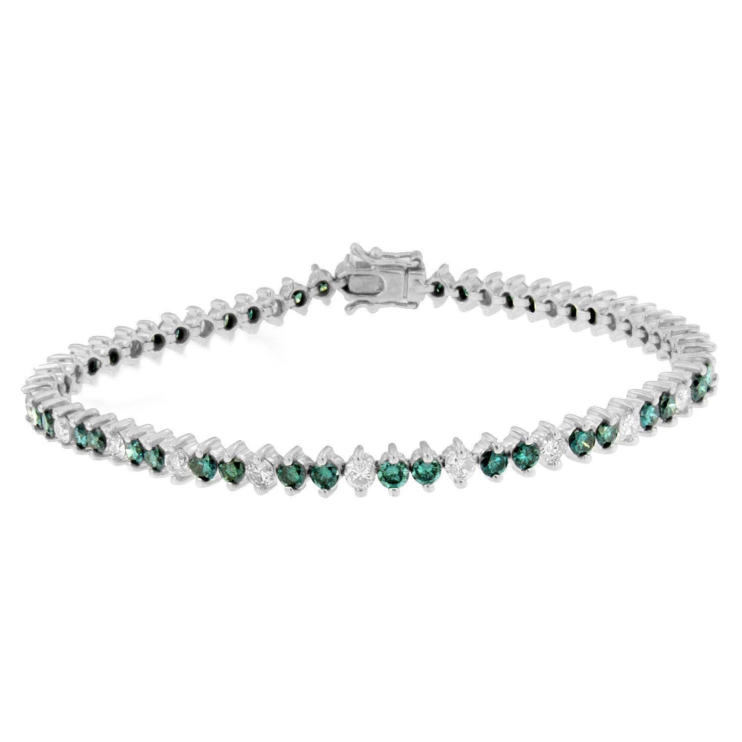 14K White Gold Round-Cut white and Blue Diamond Fashion Bracelet (5.40 cttw, H-I Color, I1-I2 Clarity)