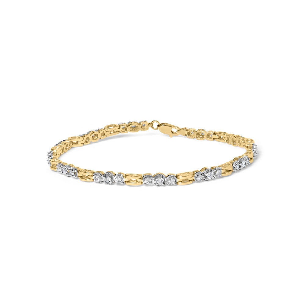 10k Yellow Gold 1.00 Cttw Diamond 3 Stone Link Bracelet (I-J Color, I1-I2 Clarity) -7.25" Inches