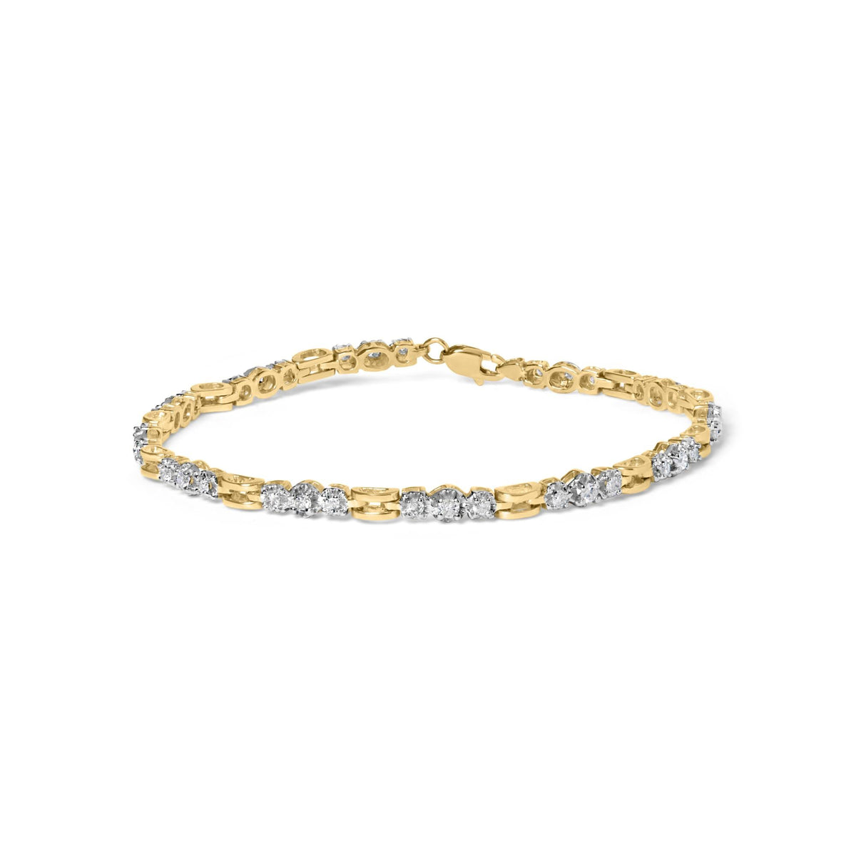 10k Yellow Gold 1.00 Cttw Diamond 3 Stone Link Bracelet (I-J Color, I1-I2 Clarity) -7.25" Inches