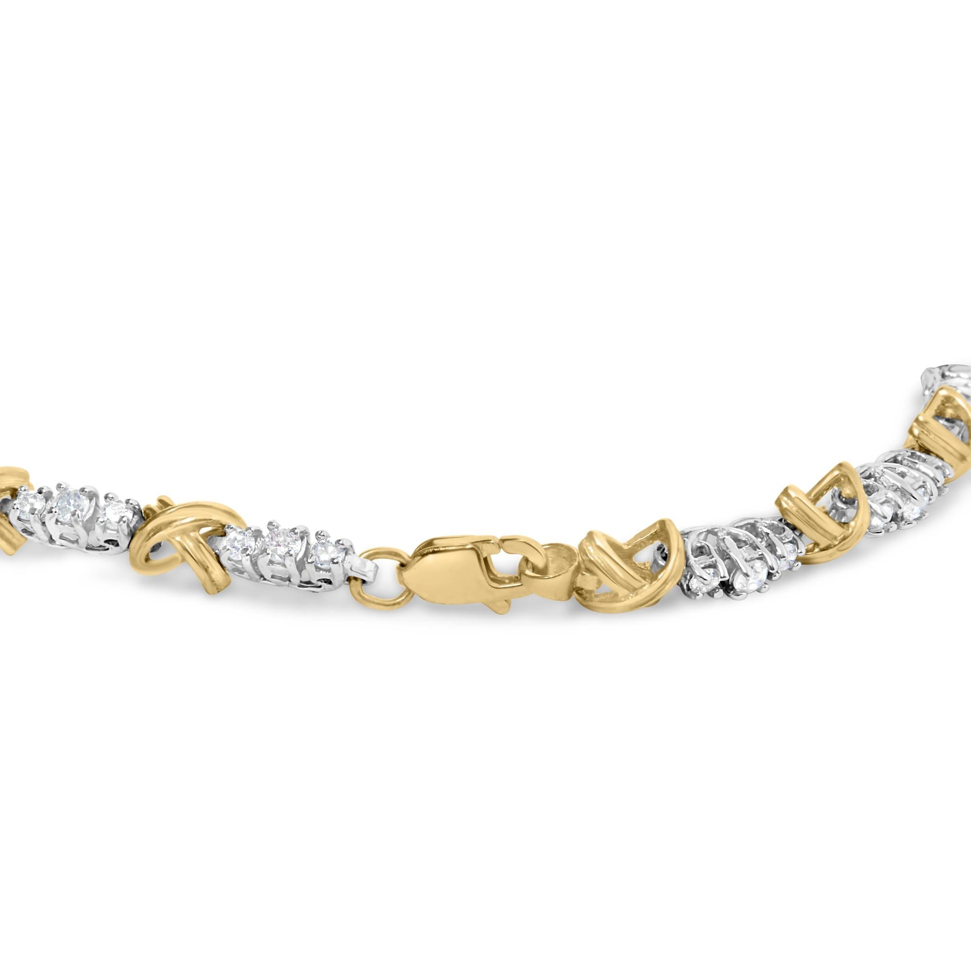 10K Two-Tone Gold 1.00 Cttw Diamond X-Link Link Bracelet