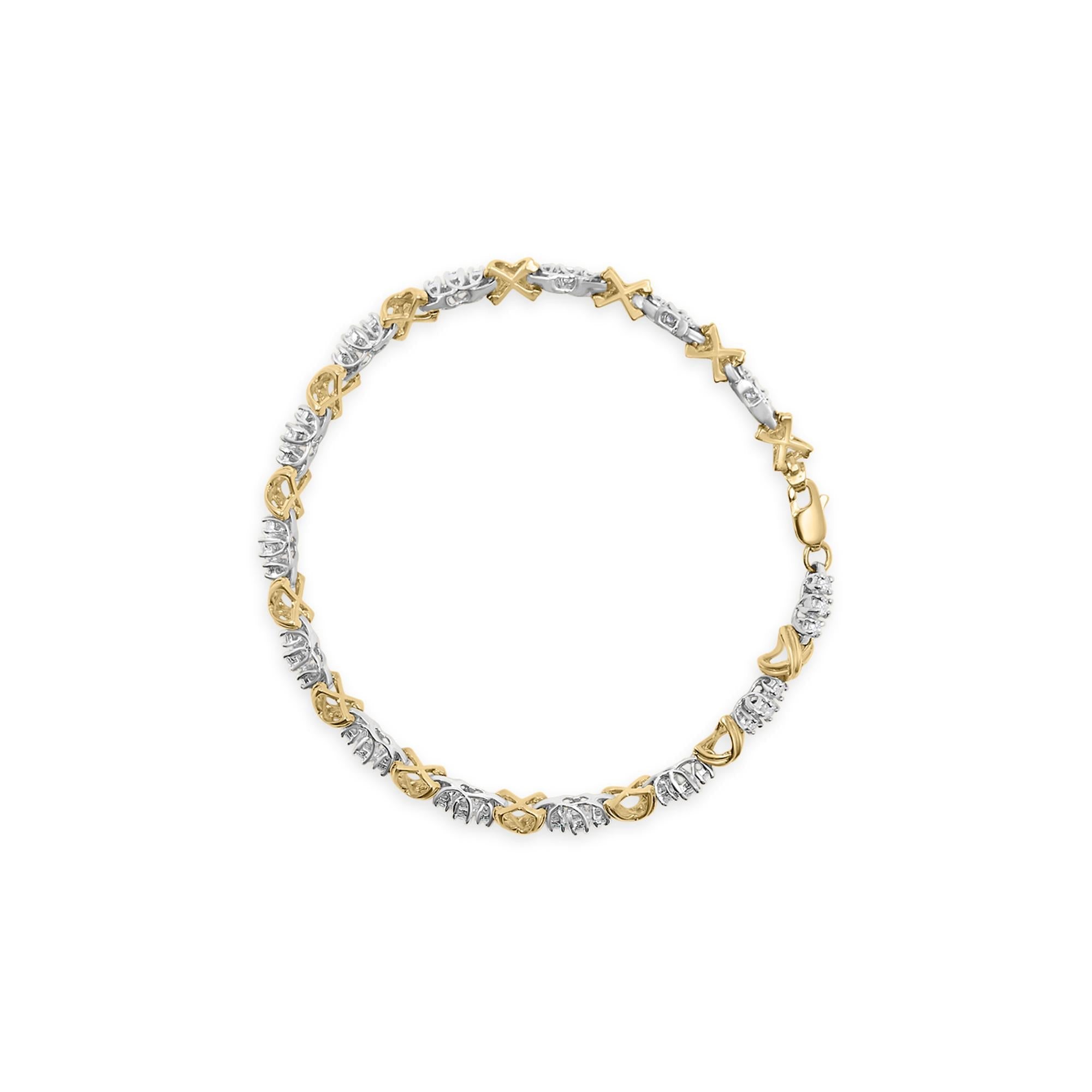 10K Two-Tone Gold 1.00 Cttw Diamond X-Link Link Bracelet