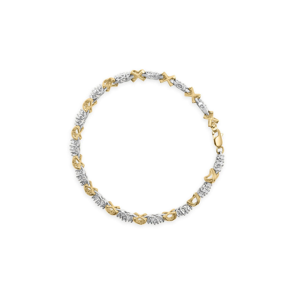 10K Two-Tone Gold 1.00 Cttw Diamond X-Link Link Bracelet