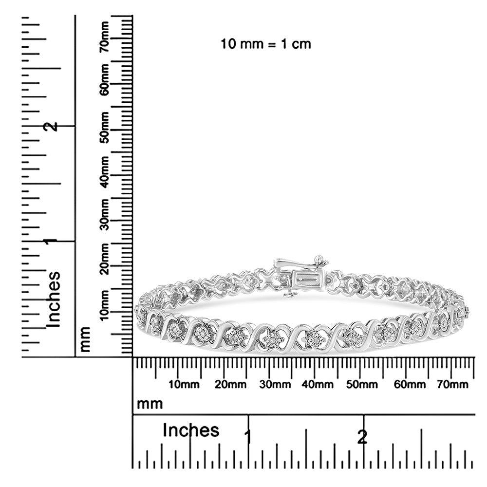 .925 Sterling Silver 1/6 Cttw Miracle Set Diamond Infinity Link and Station Tennis Bracelet (I-J Color, I3 Clarity) - 7.25 " Inches