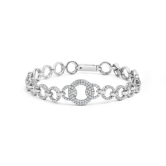 .925 Sterling Silver 1.00 Cttw Diamond Interlinking Open Circle Link Bracelet