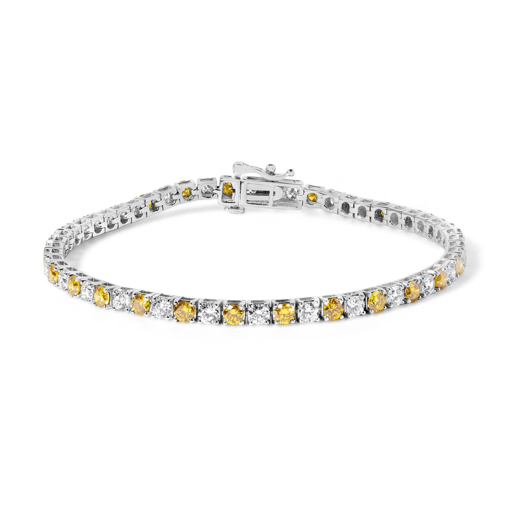 14K White Gold 5.0 Cttw Alternating White and Yellow Lab Grown Diamond Tennis Tennis Bracelet (Yellow/F-G Color, VS2-SI1 Clarity - 7"