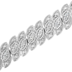 .925 Sterling Silver 1.0 cttw Prong-Set Round-cut Diamond Leaf and Pear Shaped Link Tennis Bracelet (I-J Color, I2-I3 Clarity) - 7.25"