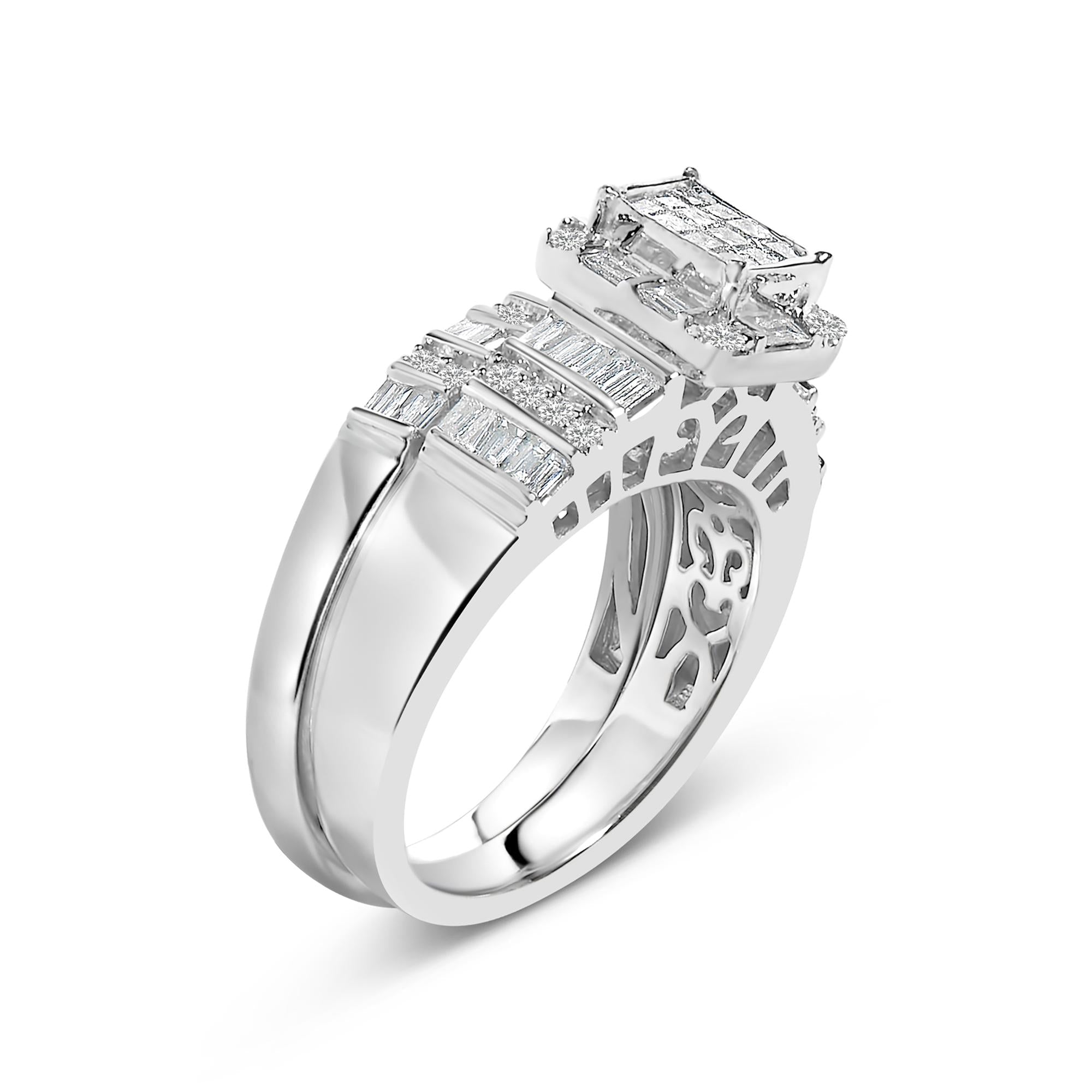 Sterling Silver 1.0 Cttw Diamond Composite Head Bridal Engagement Ring Set