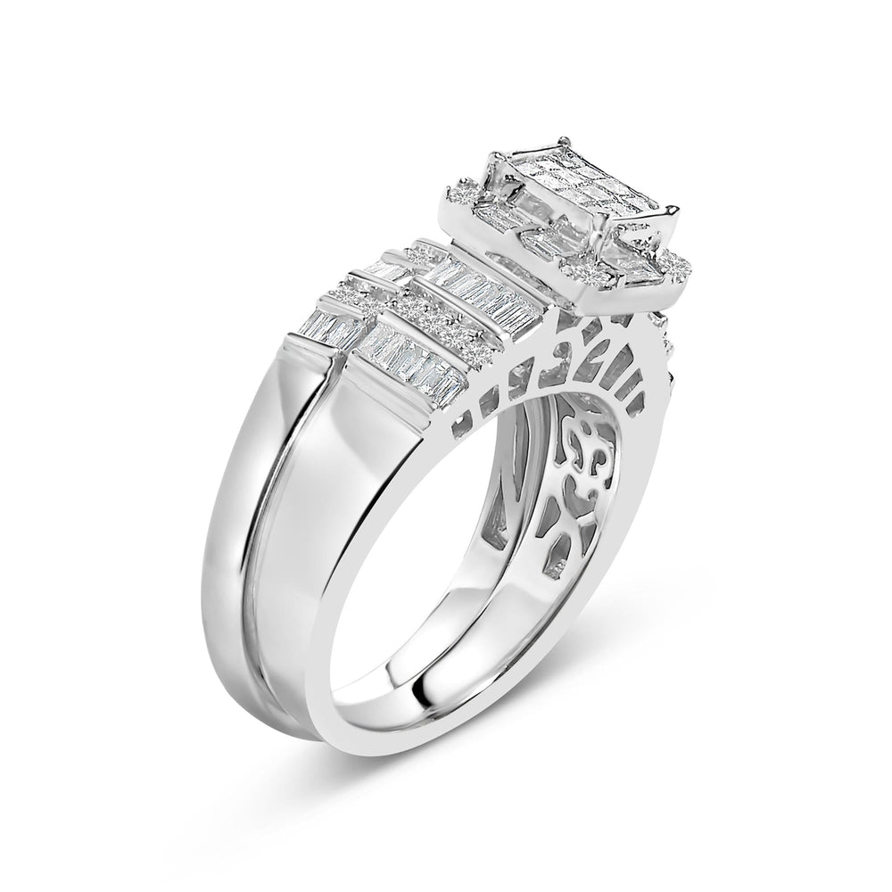 Sterling Silver 1.0 Cttw Diamond Composite Head Bridal Engagement Ring Set