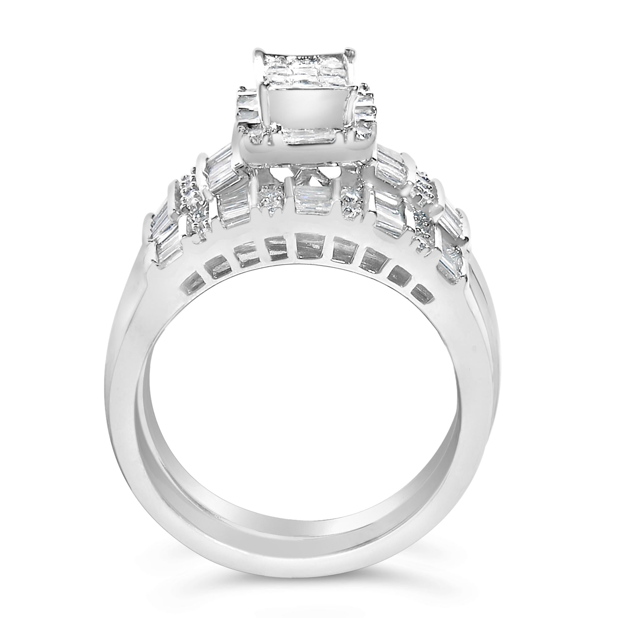 Sterling Silver 1.0 Cttw Diamond Composite Head Bridal Engagement Ring Set