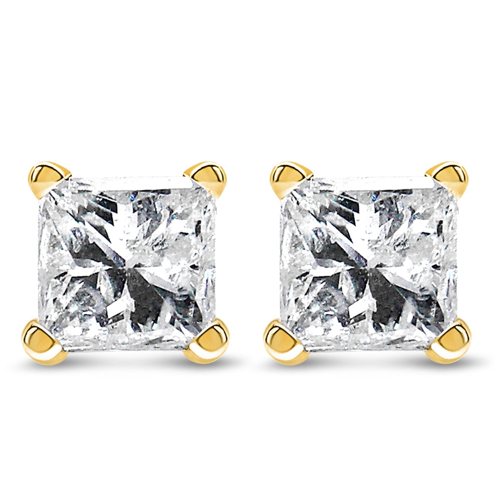 AGS Certified 14k Yellow Gold 1/4 cttw 4-Prong Set Princess-Cut Solitaire Diamond Push Back Stud Earrings (F-G Color, SI1-SI2 Clarity)
