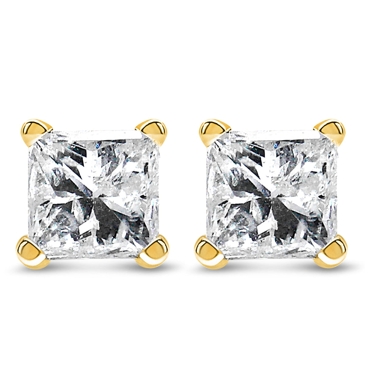 AGS Certified 14k Yellow Gold 1/4 cttw 4-Prong Set Princess-Cut Solitaire Diamond Push Back Stud Earrings (F-G Color, SI1-SI2 Clarity)