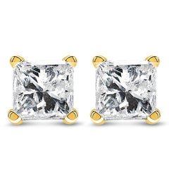 AGS Certified 14k Yellow Gold 1/4 cttw 4-Prong Set Princess-Cut Solitaire Diamond Push Back Stud Earrings (F-G Color, SI1-SI2 Clarity)