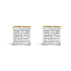 10K Yellow Gold 2.0 Cttw Invisible-Set Princess-Cut Diamond Stud Earrings