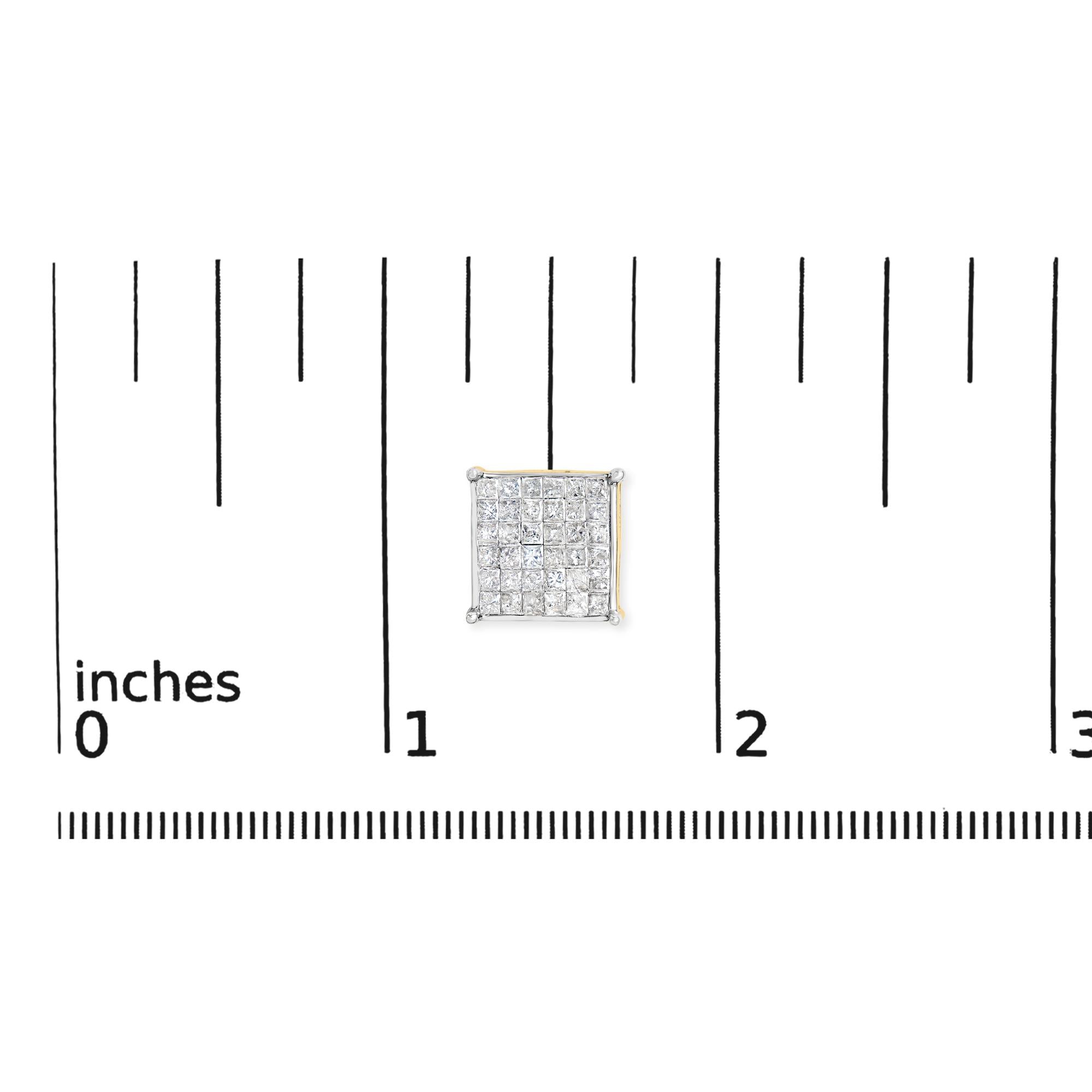 10K Yellow Gold 2.0 Cttw Invisible-Set Princess-Cut Diamond Stud Earrings