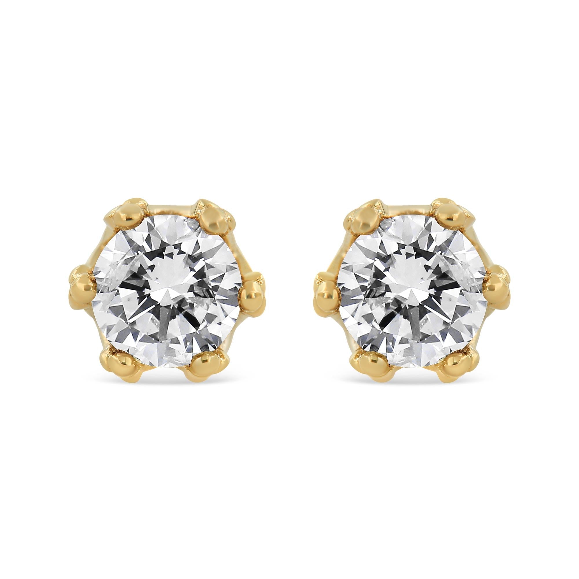 14K Yellow Gold 2.0 Cttw Round Diamond Crown Stud Earrings (I-J Color, I1-I2 Clarity)