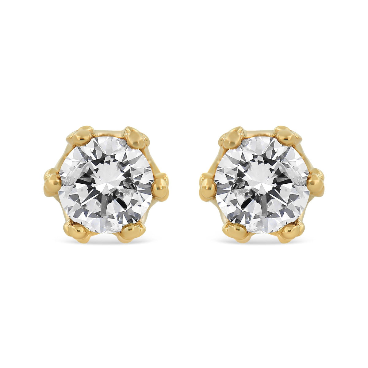 14K Yellow Gold 2.0 Cttw Round Diamond Crown Stud Earrings (I-J Color, I1-I2 Clarity)