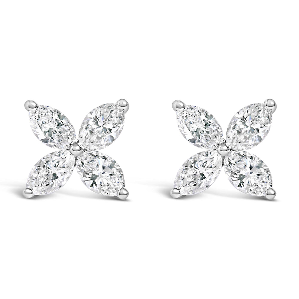 14K White Gold 1.0 Cttw Lab Grown Marquise Diamond 8 Stone Floral Leaf Stud Earrings (F-G Color, VS2-SI1 Clarity)