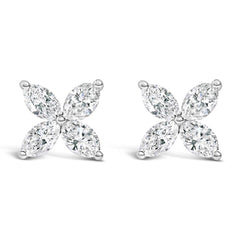 14K White Gold 1.0 Cttw Lab Grown Marquise Diamond 8 Stone Floral Leaf Stud Earrings (F-G Color, VS2-SI1 Clarity)
