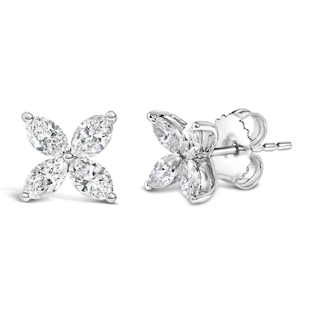 14K White Gold 1.0 Cttw Lab Grown Marquise Diamond 8 Stone Floral Leaf Stud Earrings (F-G Color, VS2-SI1 Clarity)