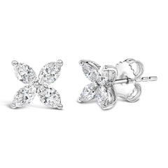 14K White Gold 1.0 Cttw Lab Grown Marquise Diamond 8 Stone Floral Leaf Stud Earrings (F-G Color, VS2-SI1 Clarity)
