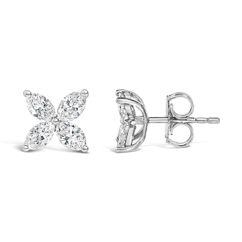 14K White Gold 1.0 Cttw Lab Grown Marquise Diamond 8 Stone Floral Leaf Stud Earrings (F-G Color, VS2-SI1 Clarity)
