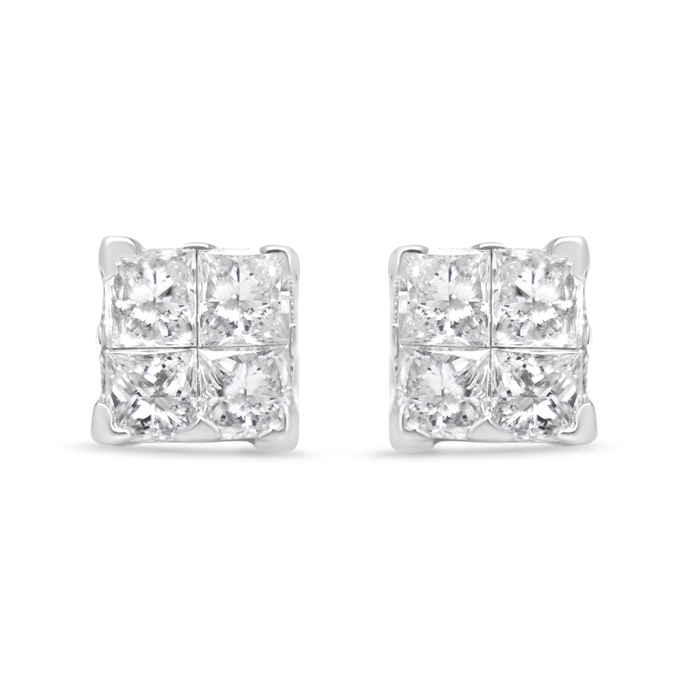 10K White Gold 1/2 cttw Princess-cut Diamond 4 Stone Composite Quad Stud Earring (H-I Color, I1-I2 Clarity)