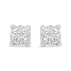 10K White Gold 1/2 cttw Princess-cut Diamond 4 Stone Composite Quad Stud Earring (H-I Color, I1-I2 Clarity)