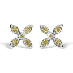 Sterling Silver Yellow Treated Diamond Accent Floral Stud Earrings