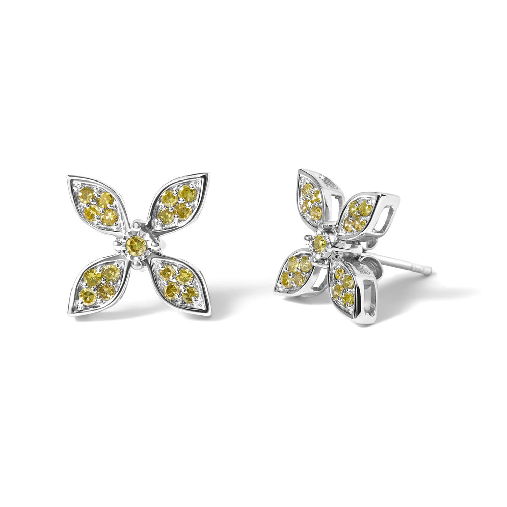 Sterling Silver Yellow Treated Diamond Accent Floral Stud Earrings
