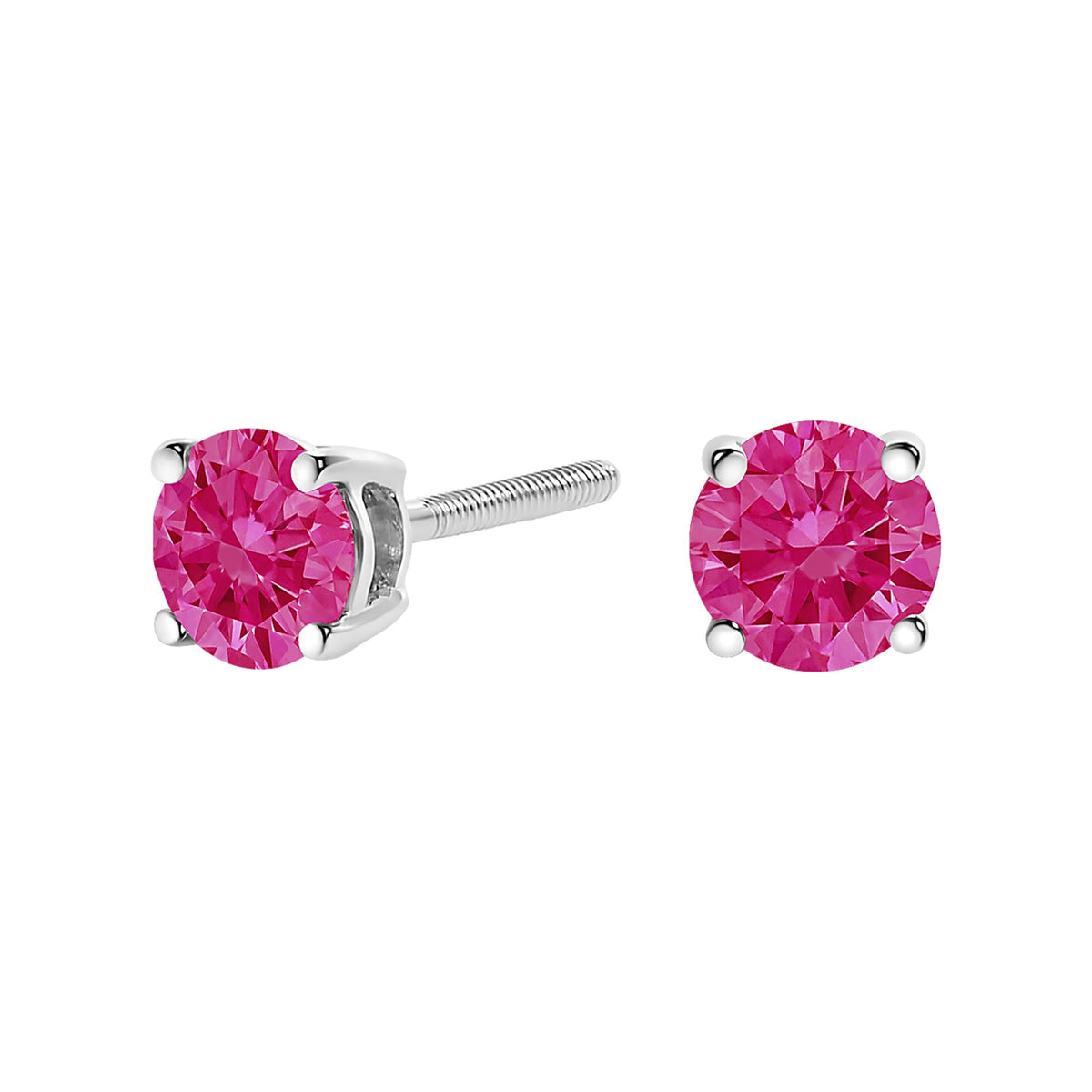 10K White Gold 1.0 Cttw Lab Created Round Brilliant Cut Pink Diamond Classic 4-Prong Solitaire Stud Earrings (Fancy Pink Color, VVS2-VS1 Clarity)