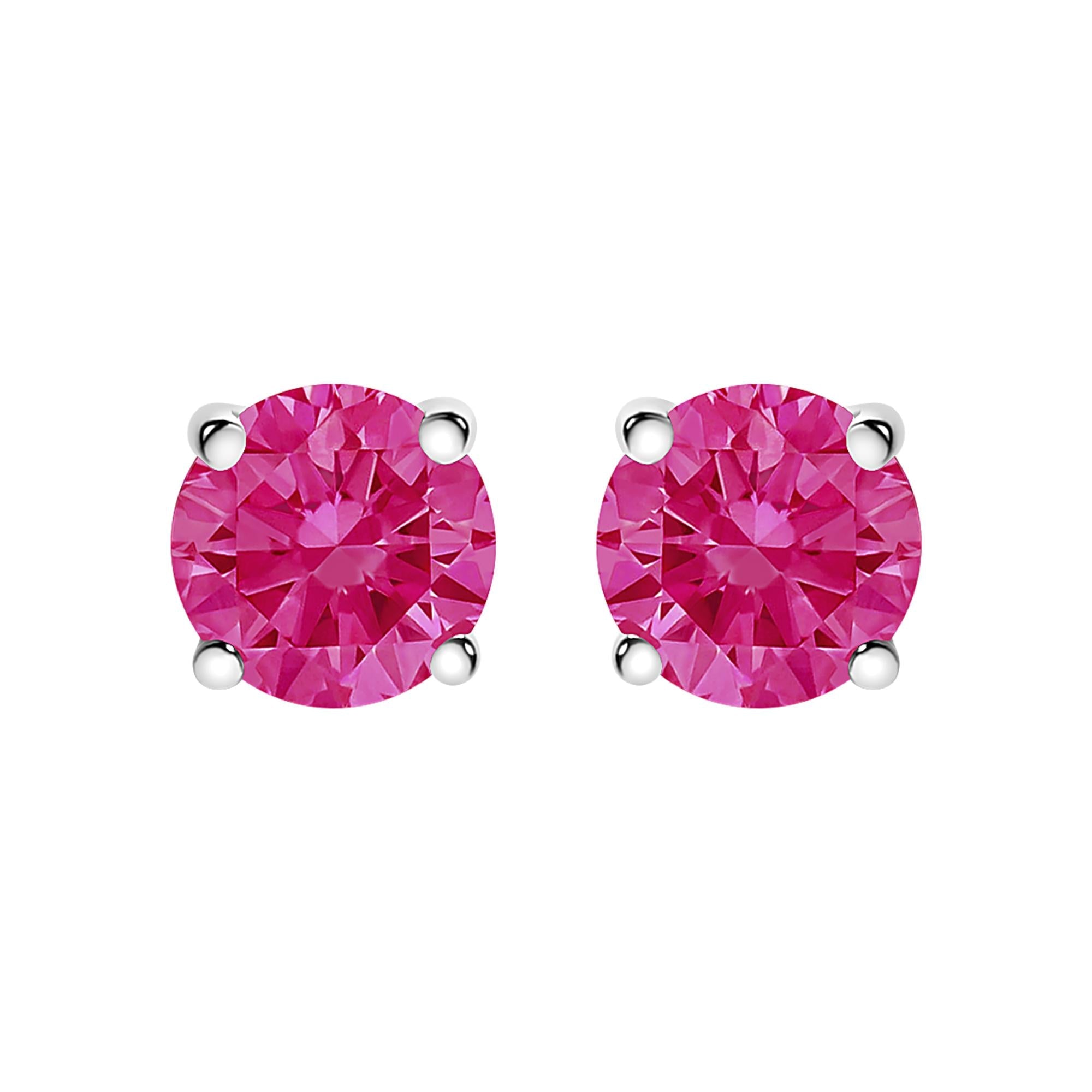 10K White Gold 1.0 Cttw Lab Created Round Brilliant Cut Pink Diamond Classic 4-Prong Solitaire Stud Earrings (Fancy Pink Color, VVS2-VS1 Clarity)