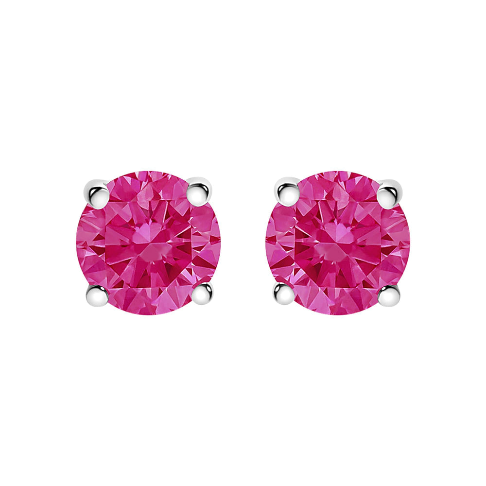10K White Gold 1.0 Cttw Lab Created Round Brilliant Cut Pink Diamond Classic 4-Prong Solitaire Stud Earrings (Fancy Pink Color, VVS2-VS1 Clarity)