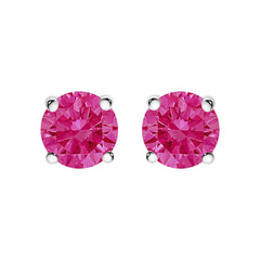 10K White Gold 1.0 Cttw Lab Created Round Brilliant Cut Pink Diamond Classic 4-Prong Solitaire Stud Earrings (Fancy Pink Color, VVS2-VS1 Clarity)