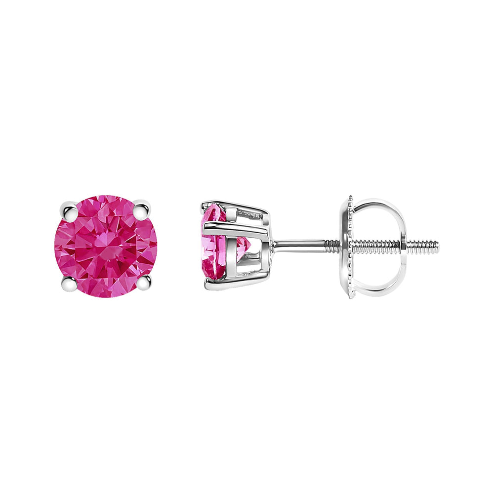 10K White Gold 1.0 Cttw Lab Created Round Brilliant Cut Pink Diamond Classic 4-Prong Solitaire Stud Earrings (Fancy Pink Color, VVS2-VS1 Clarity)