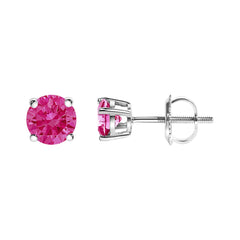 10K White Gold 1.0 Cttw Lab Created Round Brilliant Cut Pink Diamond Classic 4-Prong Solitaire Stud Earrings (Fancy Pink Color, VVS2-VS1 Clarity)