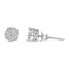 .925 Sterling Silver 1/2 cttw Prong Set Round-Cut Diamond Cluster Stud Earring (I-J Color, I2-I3 Clarity)