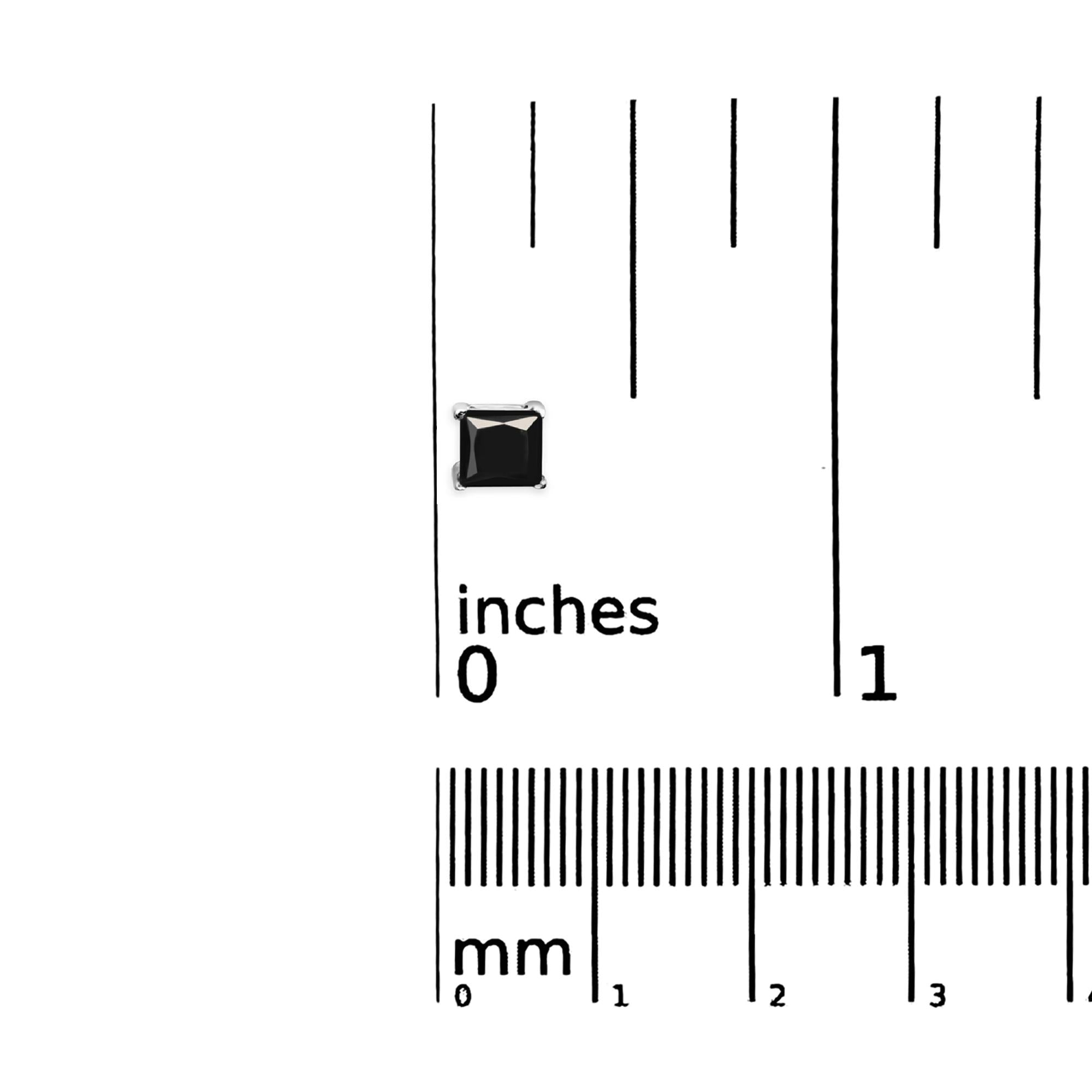 .925 Sterling Silver Princess-Cut Square Black Diamond Classic 4-Prong Stud Earrings with Screw Backs