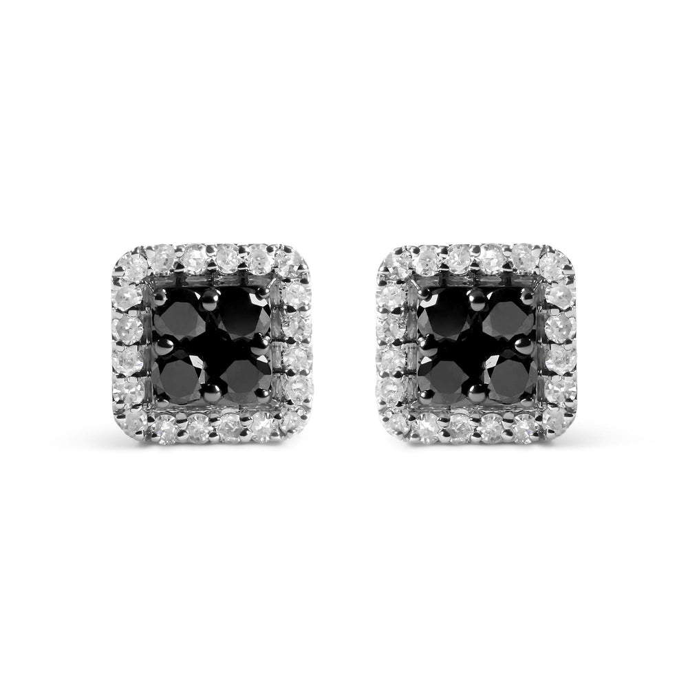 Men's 925 Sterling Silver 5/8 Cttw White and Black Diamond Composite wit Halo Stud Earring (Treated Black/I-J Color, I2-I3 Clarity)