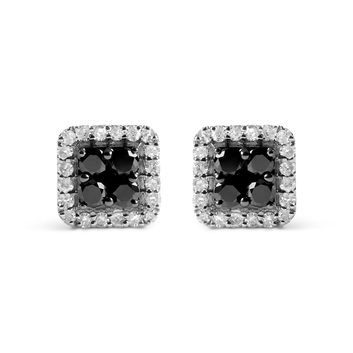 Men's 925 Sterling Silver 5/8 Cttw White and Black Diamond Composite wit Halo Stud Earring (Treated Black/I-J Color, I2-I3 Clarity)