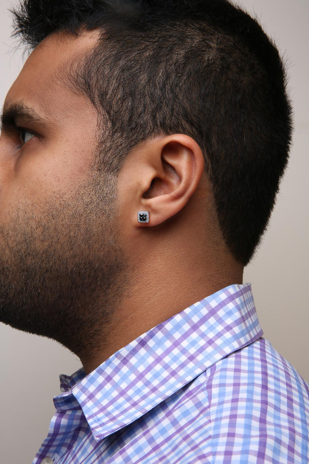 Men's 925 Sterling Silver 5/8 Cttw White and Black Diamond Composite wit Halo Stud Earring (Treated Black/I-J Color, I2-I3 Clarity)