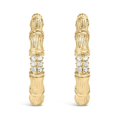 14K Yellow Gold Plated .925 Sterling Silver 1/6 Cttw Hammered J Hoop Earrings (H-I Color, I1-I2 Clarity)