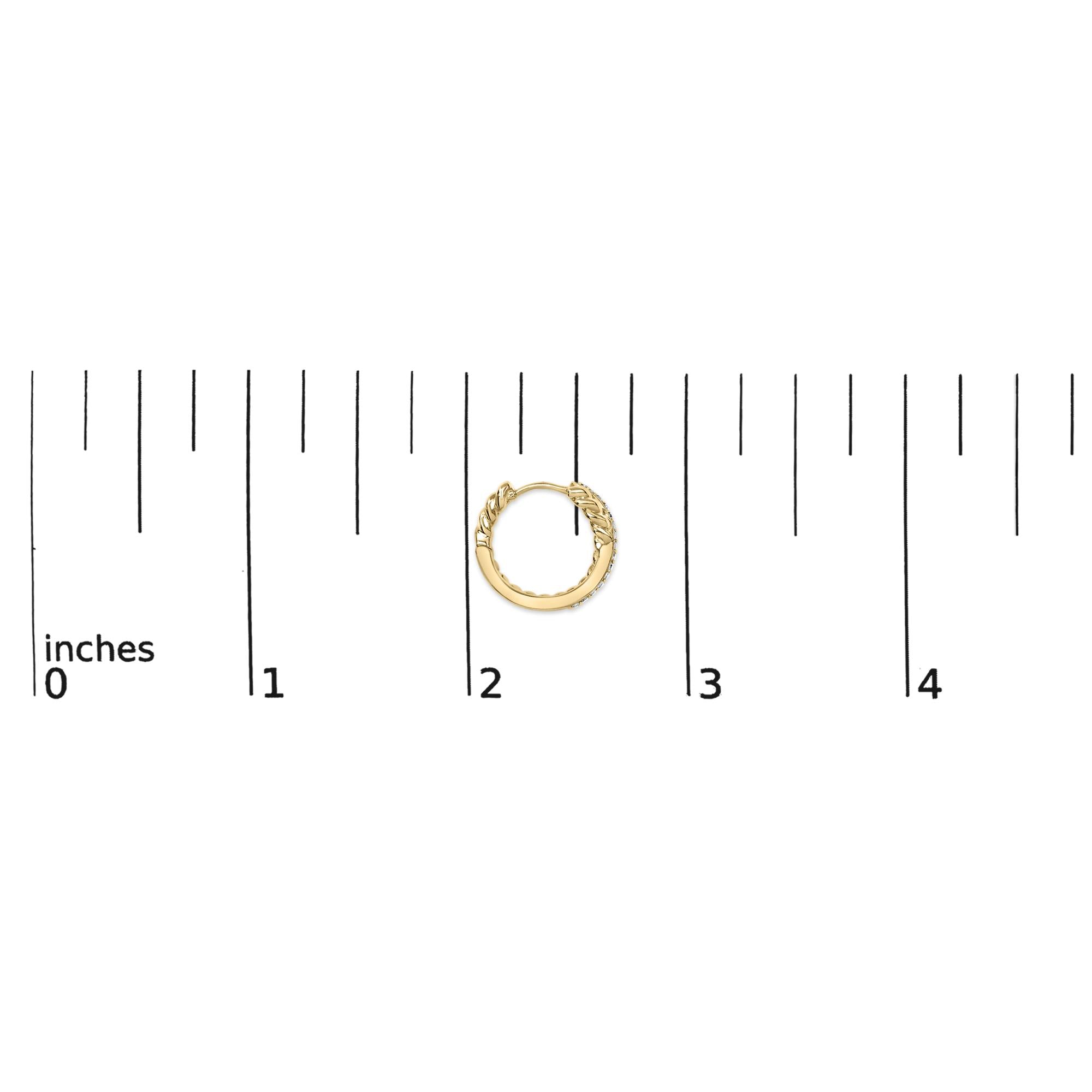14K Yellow Gold Plated Sterling Silver 1/5 Cttw Diamond Twisted Design Hoop Earrings