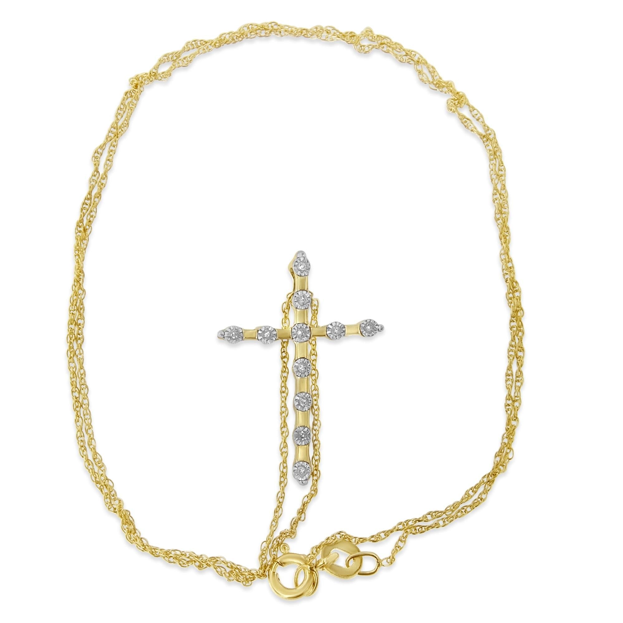 Yellow Plated .925 Sterling Silver 1/15 cttw Round Cut Diamond Cross Pendant Necklace (H-I, I2)
