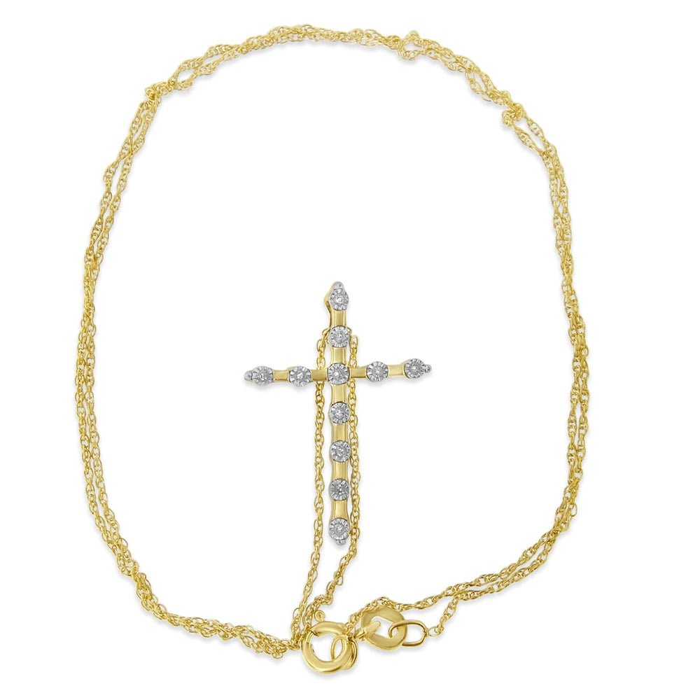 Yellow Plated .925 Sterling Silver 1/15 cttw Round Cut Diamond Cross Pendant Necklace (H-I, I2)