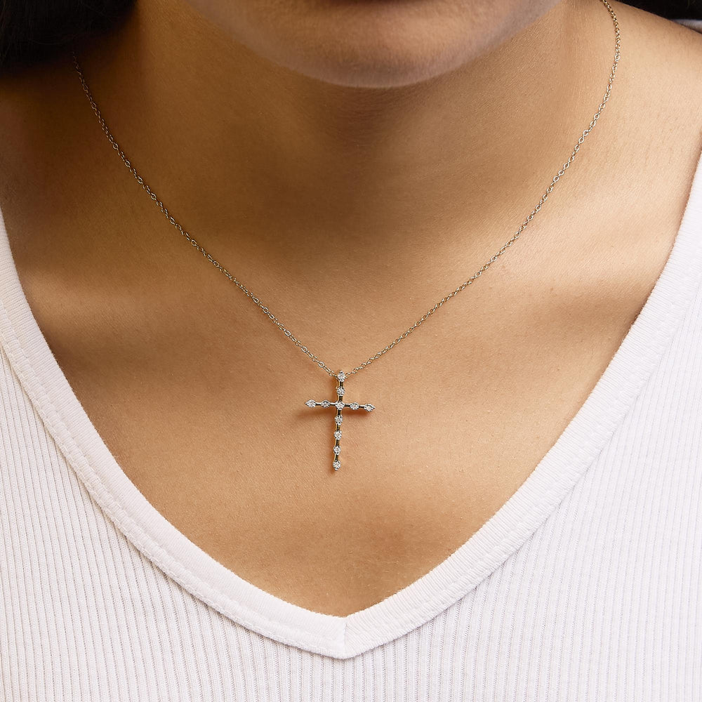 Yellow Plated .925 Sterling Silver 1/15 cttw Round Cut Diamond Cross Pendant Necklace (H-I, I2)