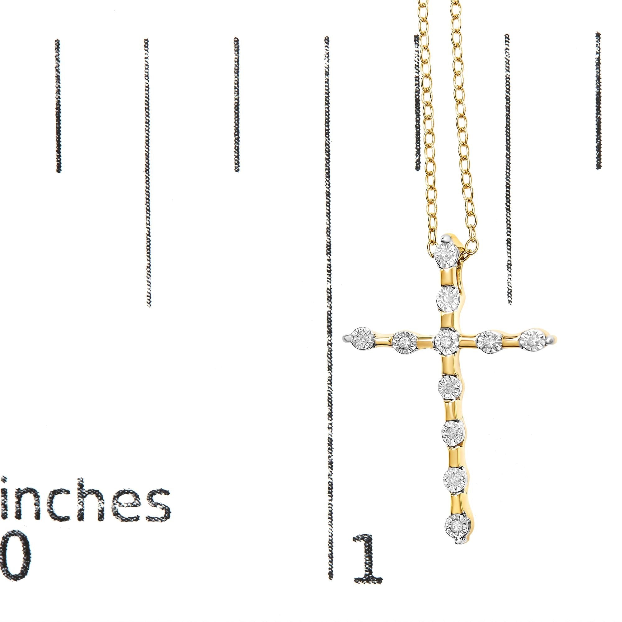 Yellow Plated .925 Sterling Silver 1/15 cttw Round Cut Diamond Cross Pendant Necklace (H-I, I2)