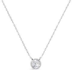 AGS Certified 10K Gold Bezel Set Round Diamond Solitaire 16-18" Adjustable Pendant Necklace (H-I Color, SI1-SI2 Clarity)