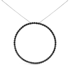.925 Sterling Silver Black Diamond Open Hoop Circle 18" Pendant Necklace (Black Color, I2-I3 Clarity)